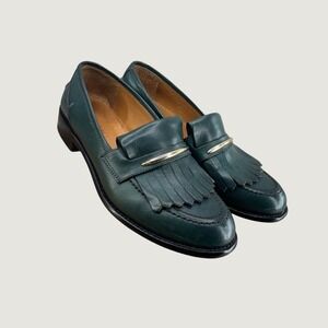 M. Gemi Kiltie Fringe Leather Loafers Womens 35 5 Green Italian Dark Academia